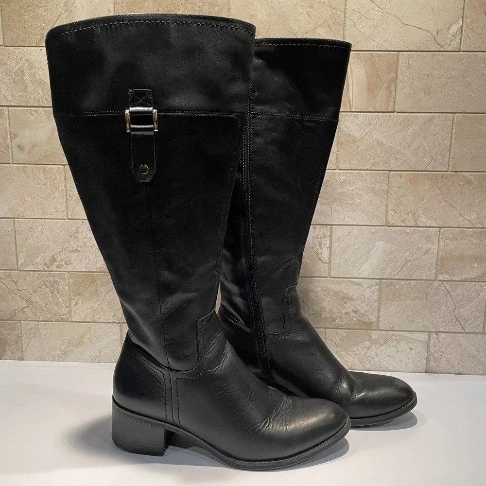 Franco Sarto Lizbeth Black Leather Wide Calf Riding Boots Womens 9.5M WC - Picture 2 of 9